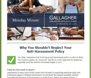 Monday Minute Newsletter Image for Why you shouldn't neglect your anti-harassment policy